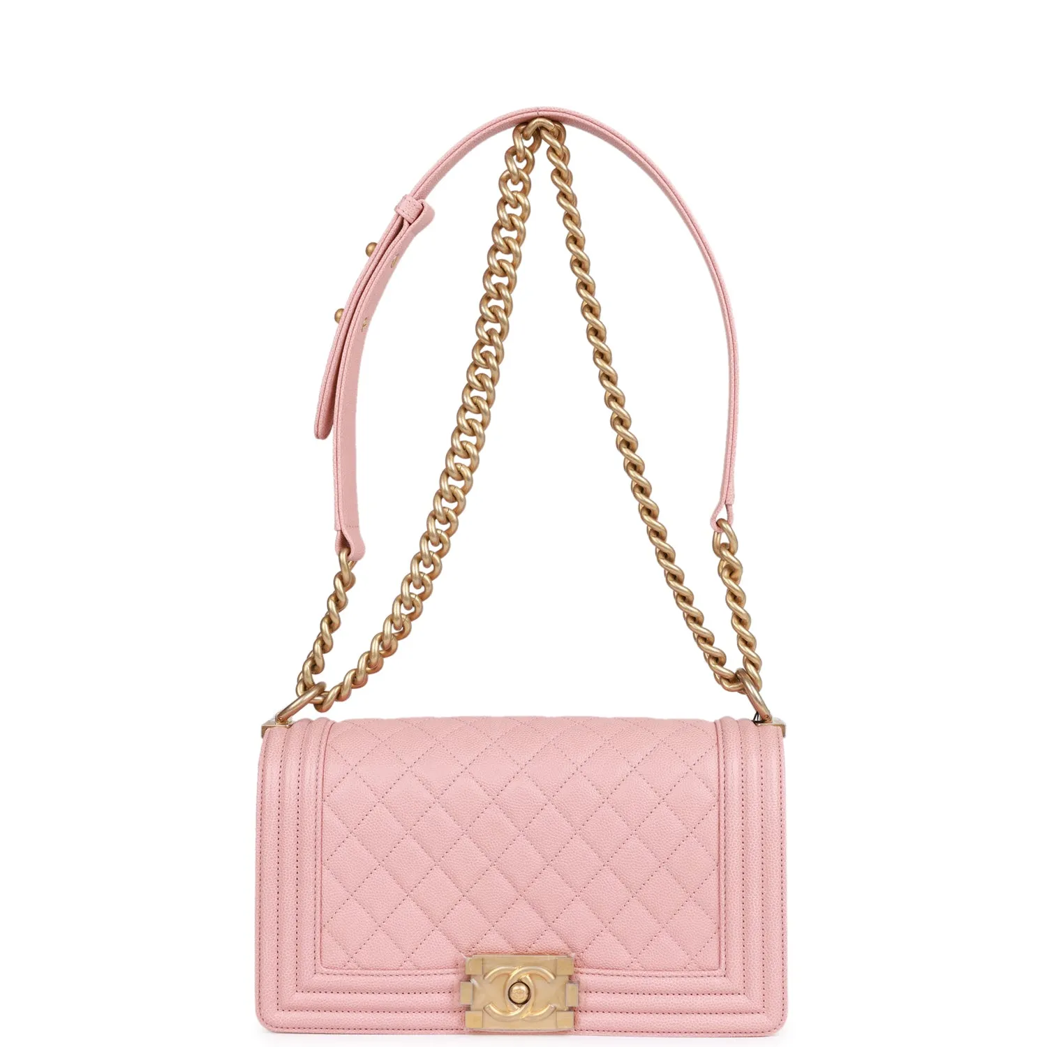 Chanel Medium Boy Bag Pink Caviar Antique Gold Hardware