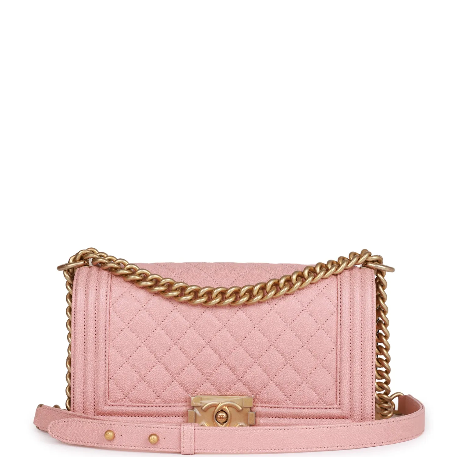 Chanel Medium Boy Bag Pink Caviar Antique Gold Hardware