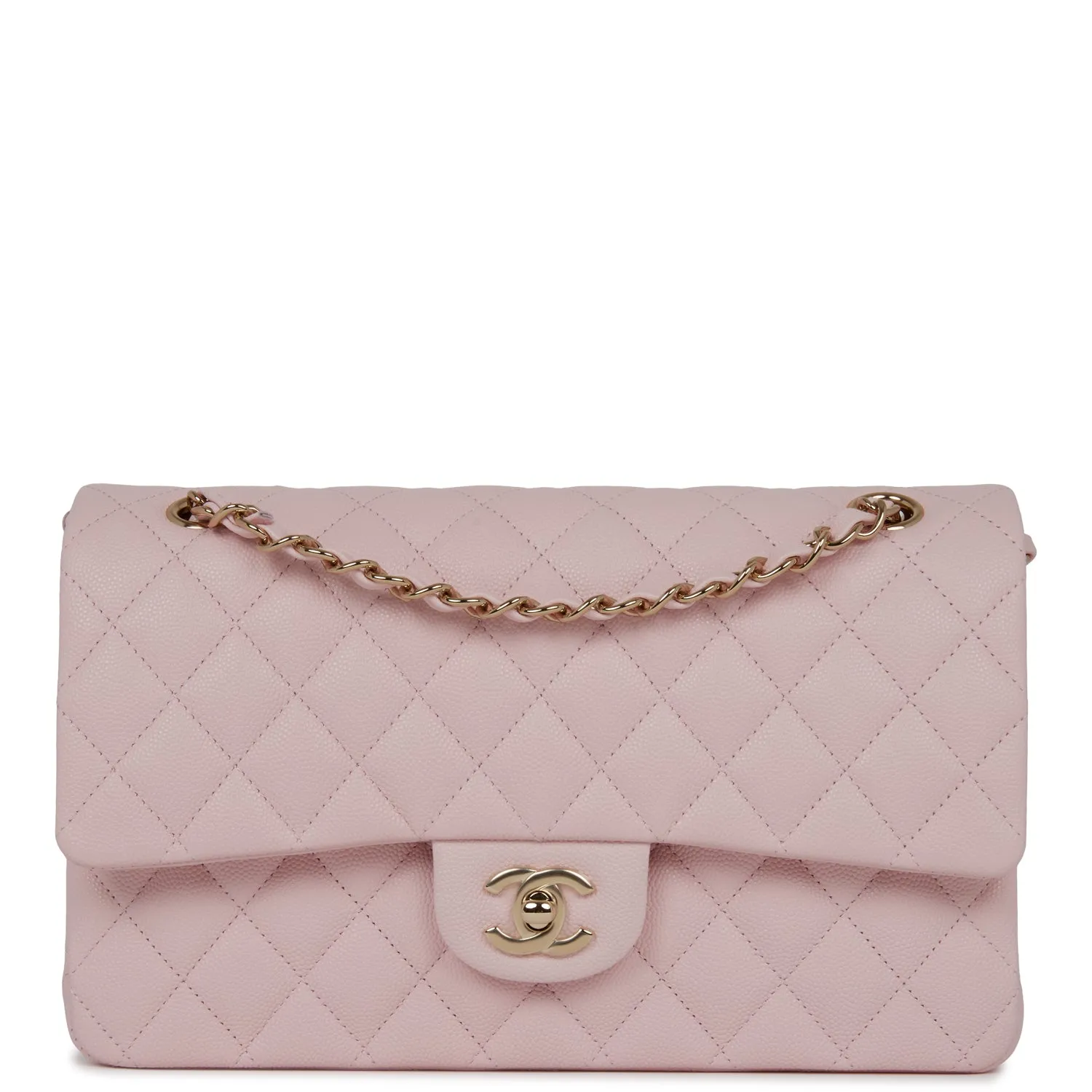 Chanel Medium Classic Double Flap Bag Light Pink Caviar Light Gold Hardware