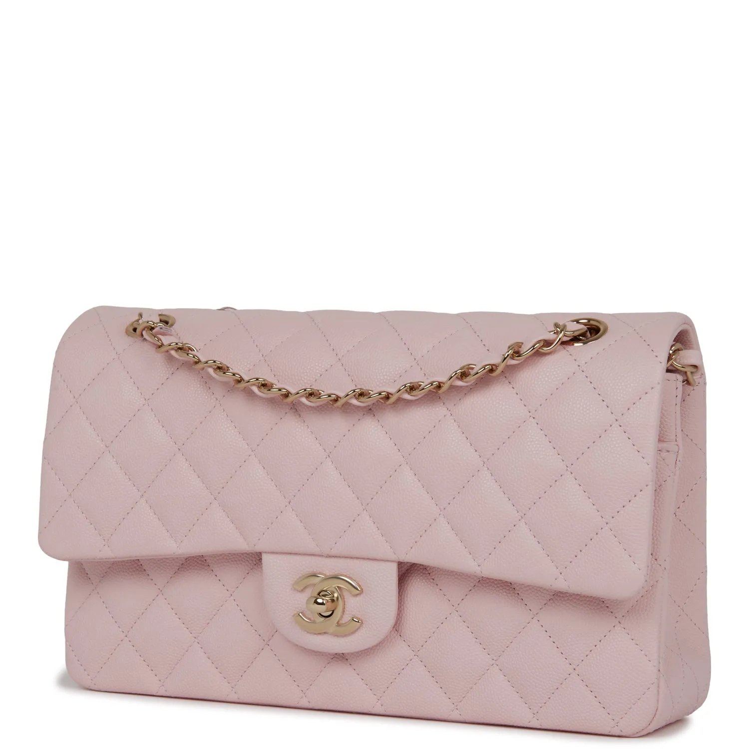 Chanel Medium Classic Double Flap Bag Light Pink Caviar Light Gold Hardware