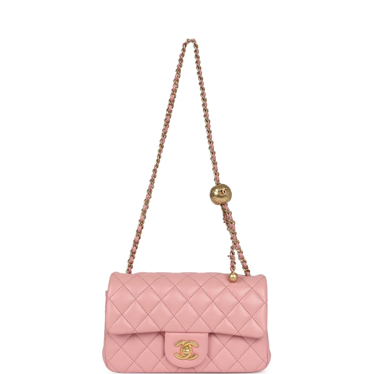 Chanel Mini Pearl Crush Rectangular Flap Dark Pink Lambskin Brushed Gold Hardware