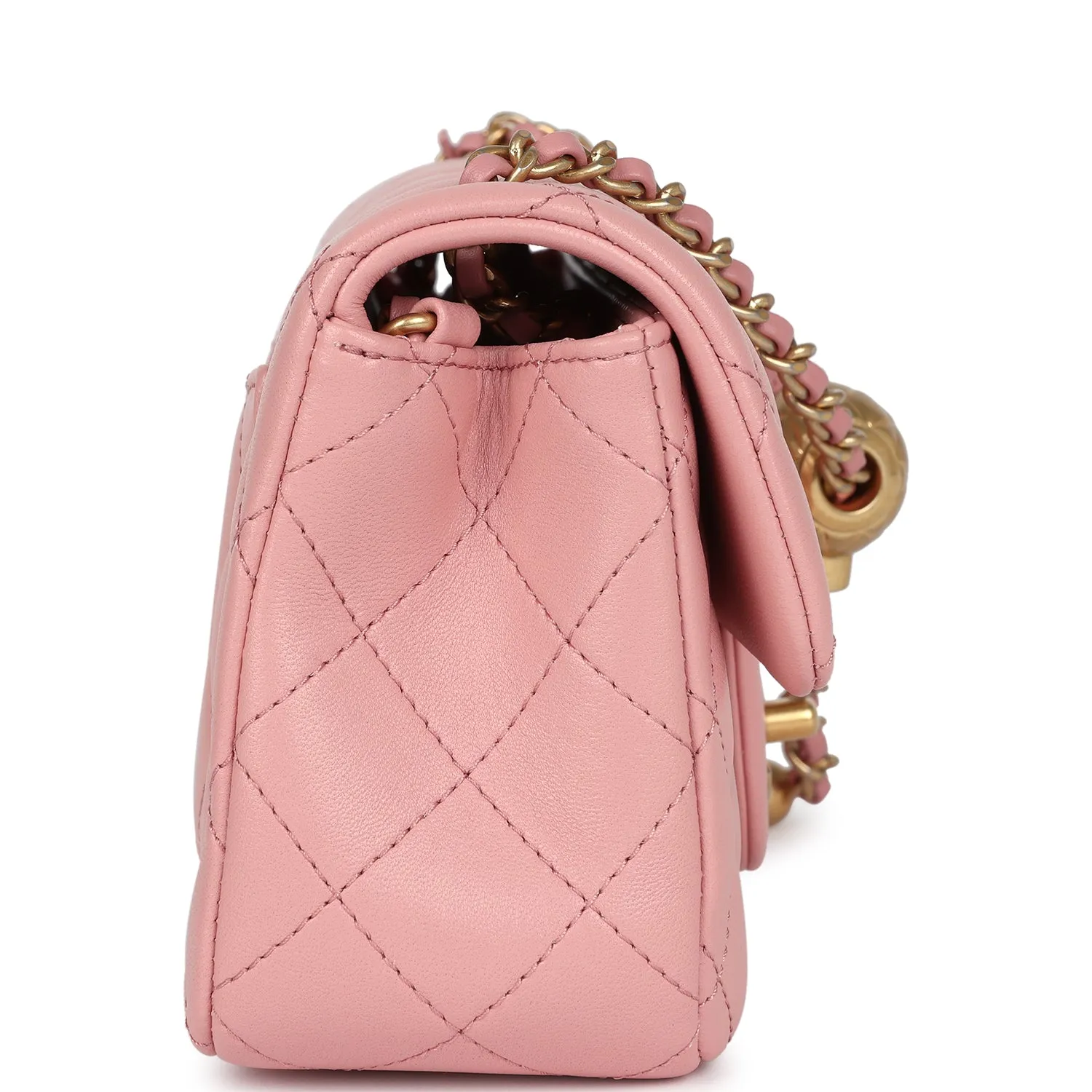 Chanel Mini Pearl Crush Rectangular Flap Dark Pink Lambskin Brushed Gold Hardware