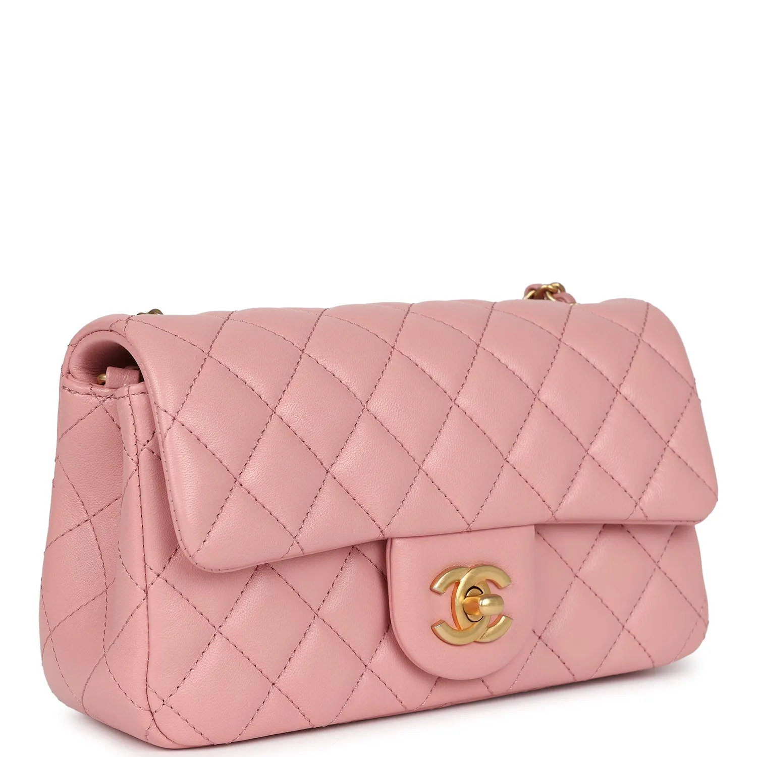 Chanel Mini Pearl Crush Rectangular Flap Dark Pink Lambskin Brushed Gold Hardware