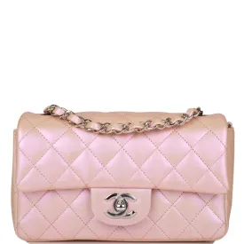 Chanel Mini Rectangular Flap Bag Pink Iridescent Lambskin Silver Hardware