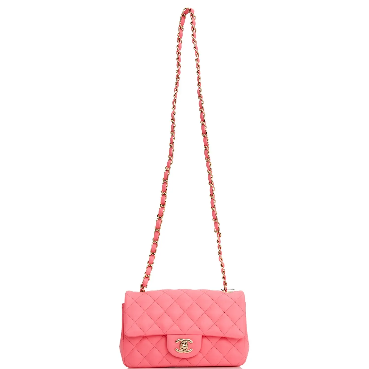 Chanel Mini Rectangular Flap Bag Pink Lambskin Light Gold Hardware