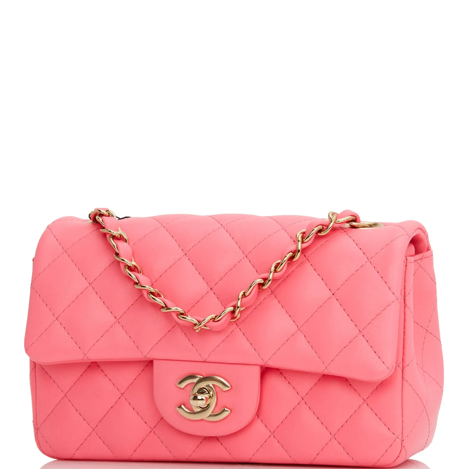 Chanel Mini Rectangular Flap Bag Pink Lambskin Light Gold Hardware