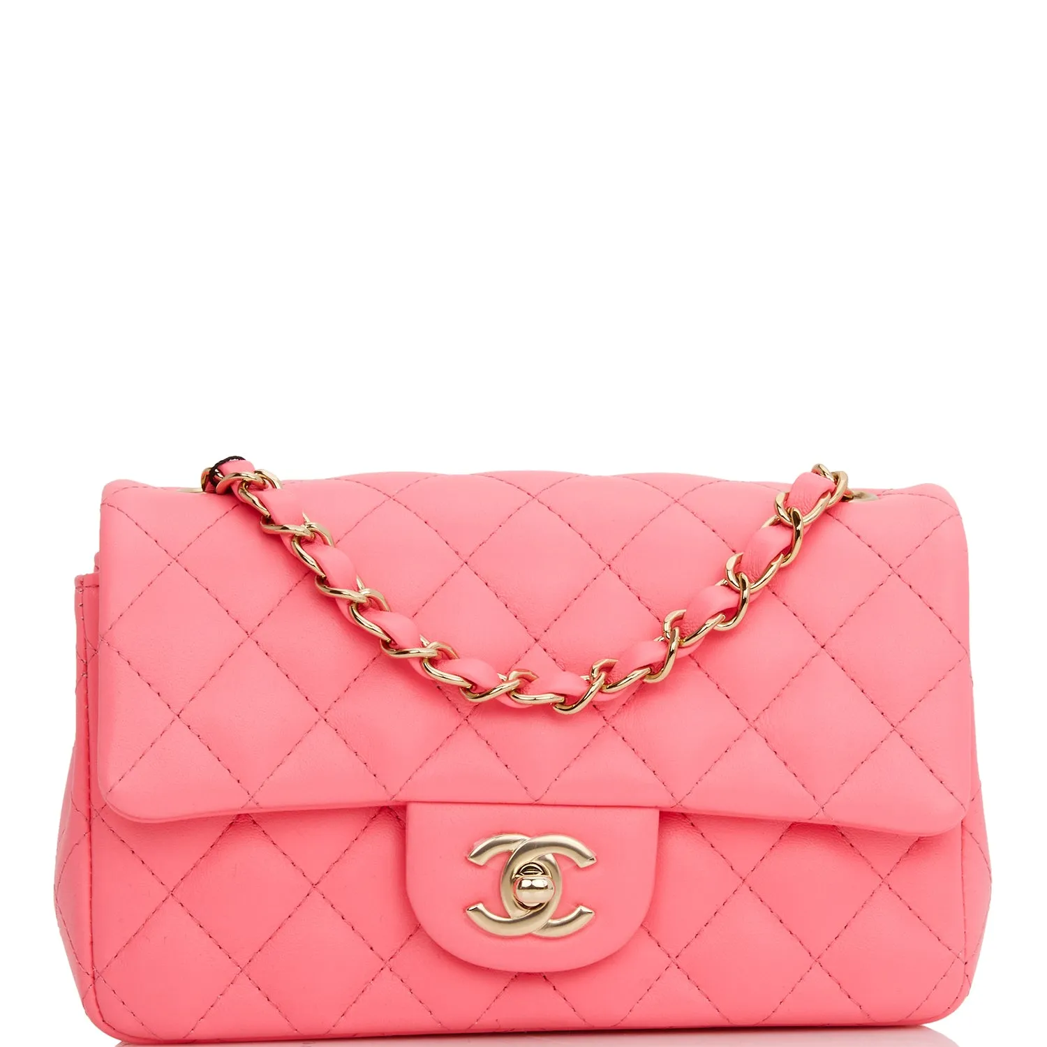 Chanel Mini Rectangular Flap Bag Pink Lambskin Light Gold Hardware