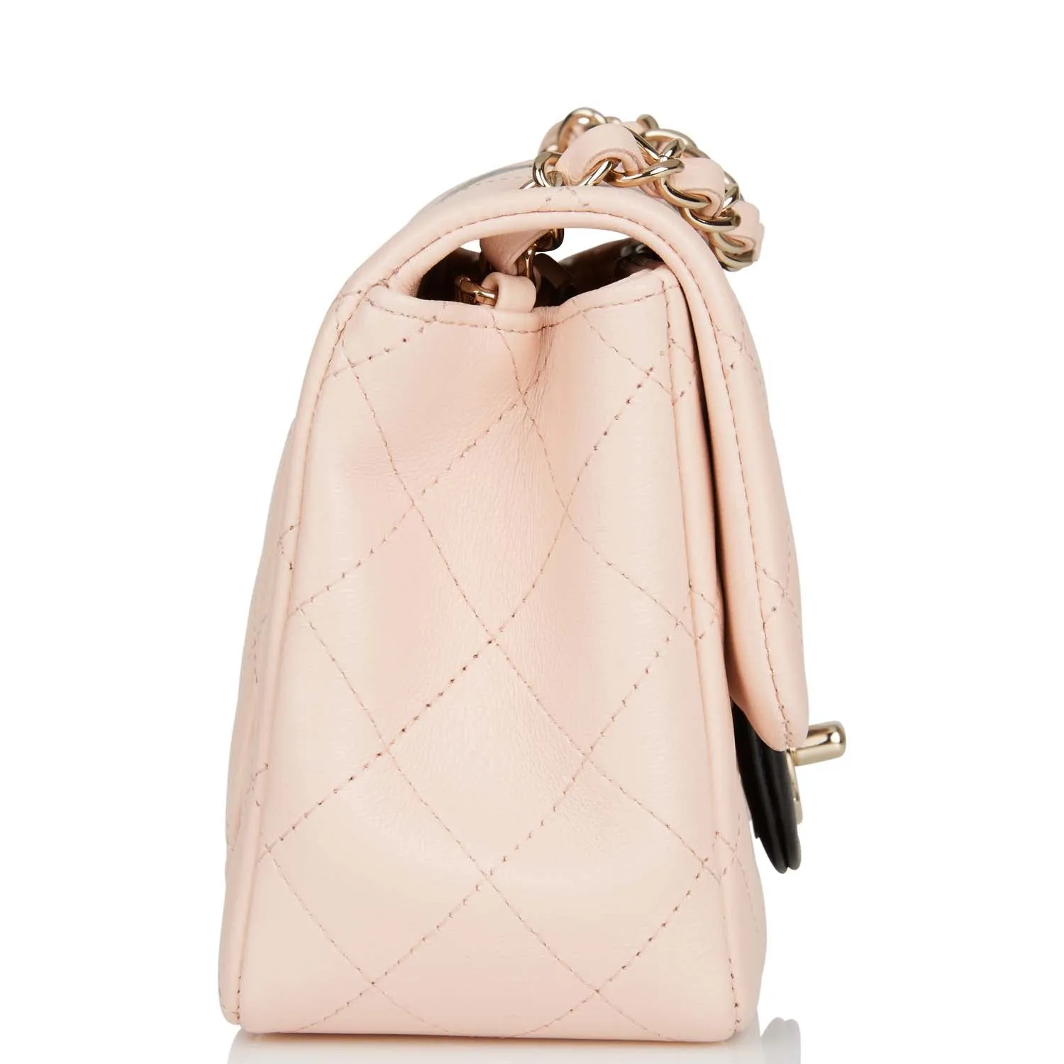 Chanel Mini Square Flap Bag Pink and Black Lambskin Light Gold Hardware