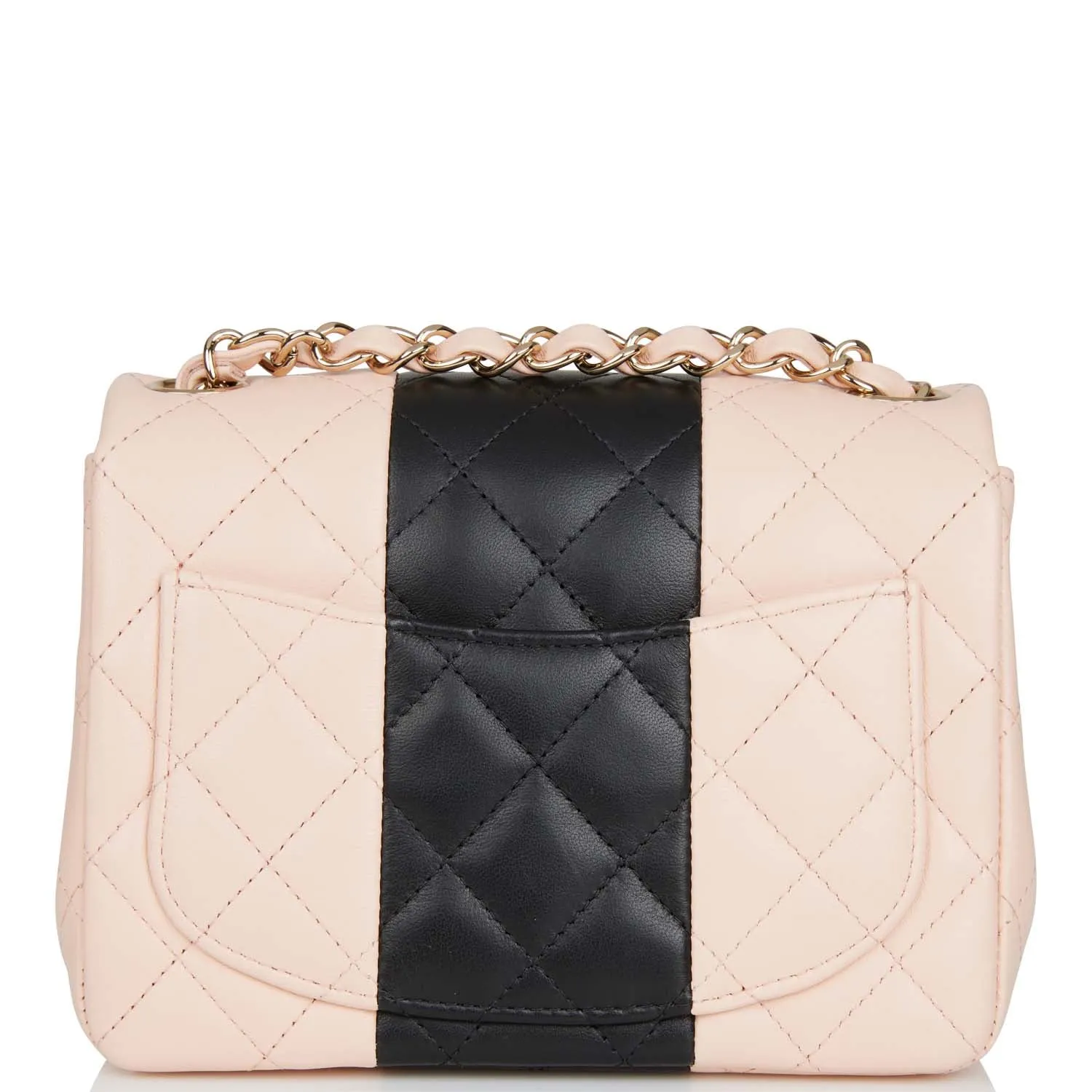 Chanel Mini Square Flap Bag Pink and Black Lambskin Light Gold Hardware