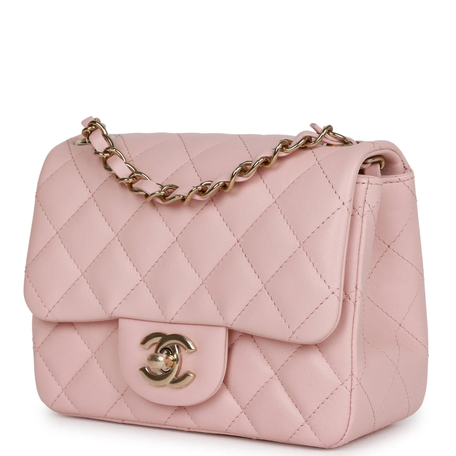 Chanel Mini Square Flap Pink Calfskin Light Gold Hardware