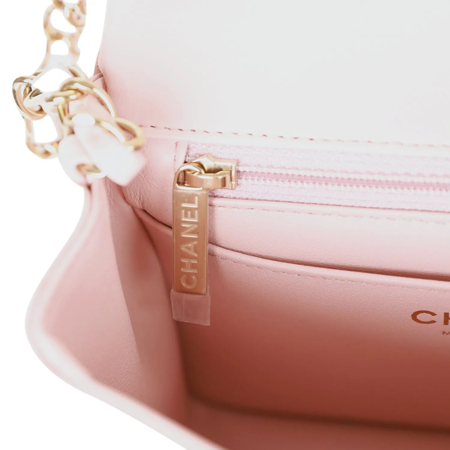 Chanel Mini Square Flap Pink Calfskin Light Gold Hardware