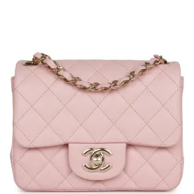 Chanel Mini Square Flap Pink Calfskin Light Gold Hardware