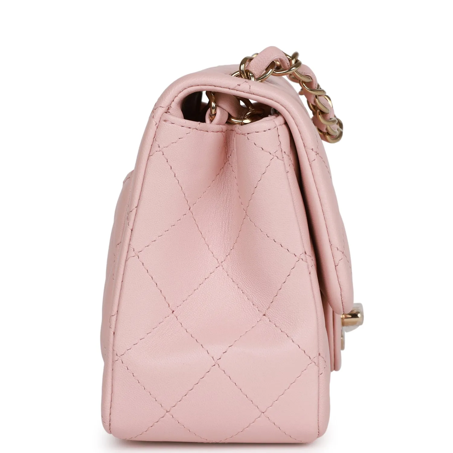 Chanel Mini Square Flap Pink Calfskin Light Gold Hardware