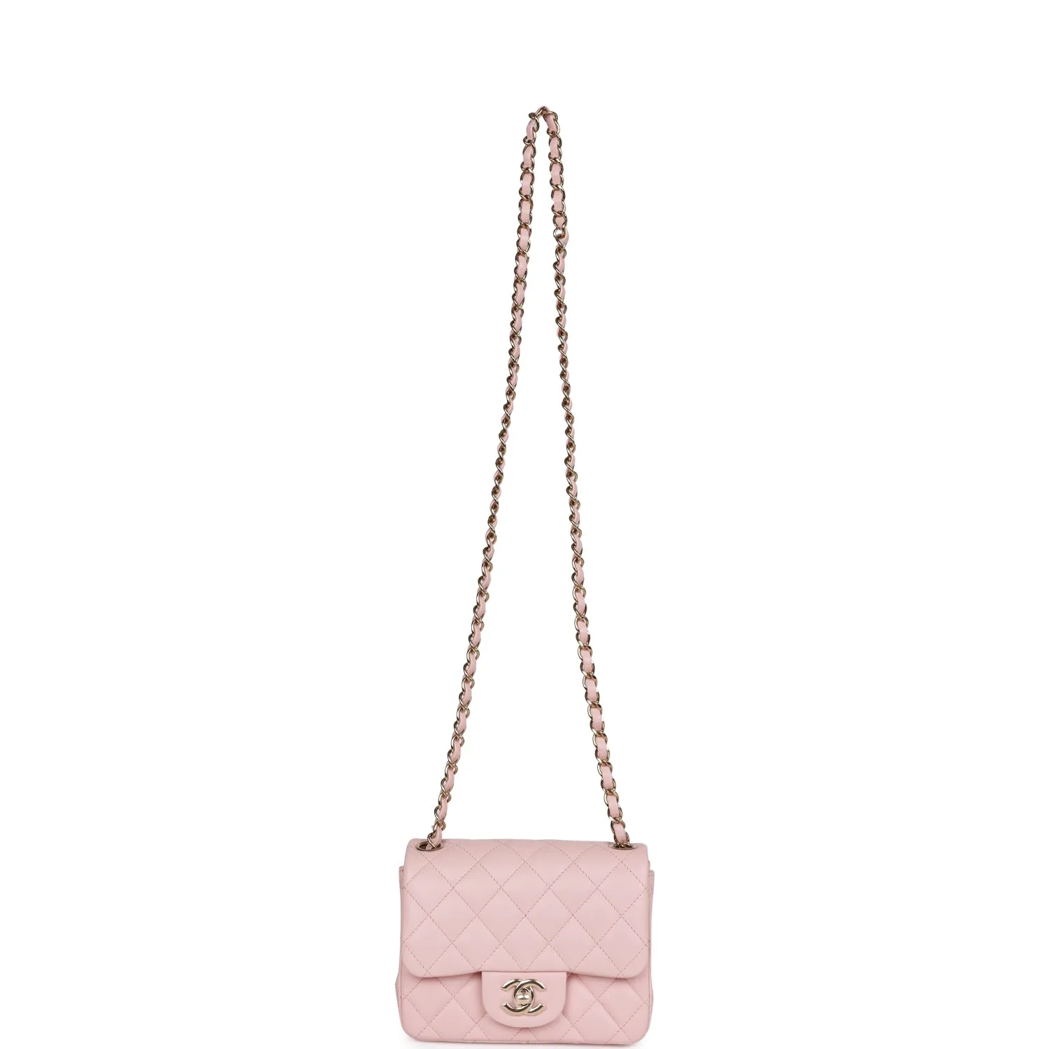 Chanel Mini Square Flap Pink Calfskin Light Gold Hardware