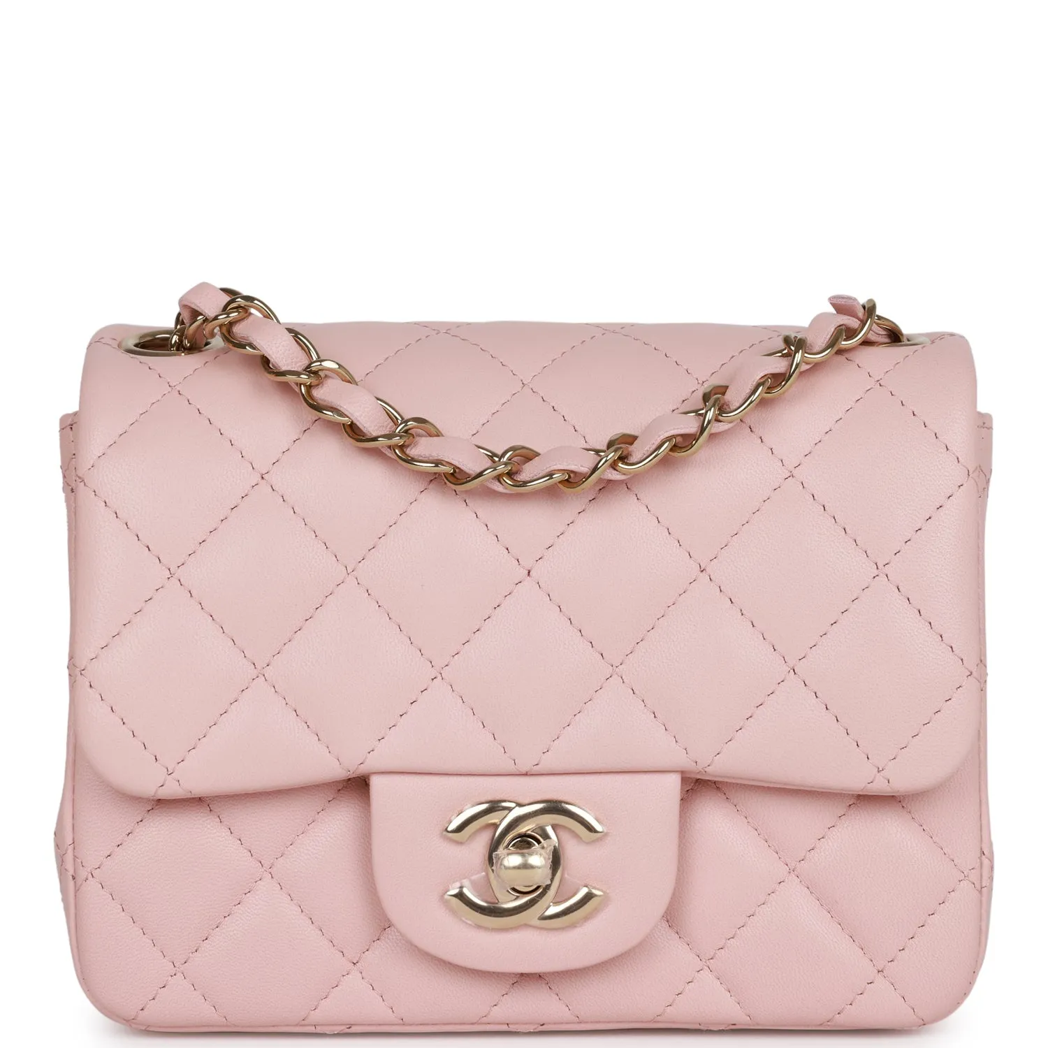 Chanel Mini Square Flap Pink Calfskin Light Gold Hardware