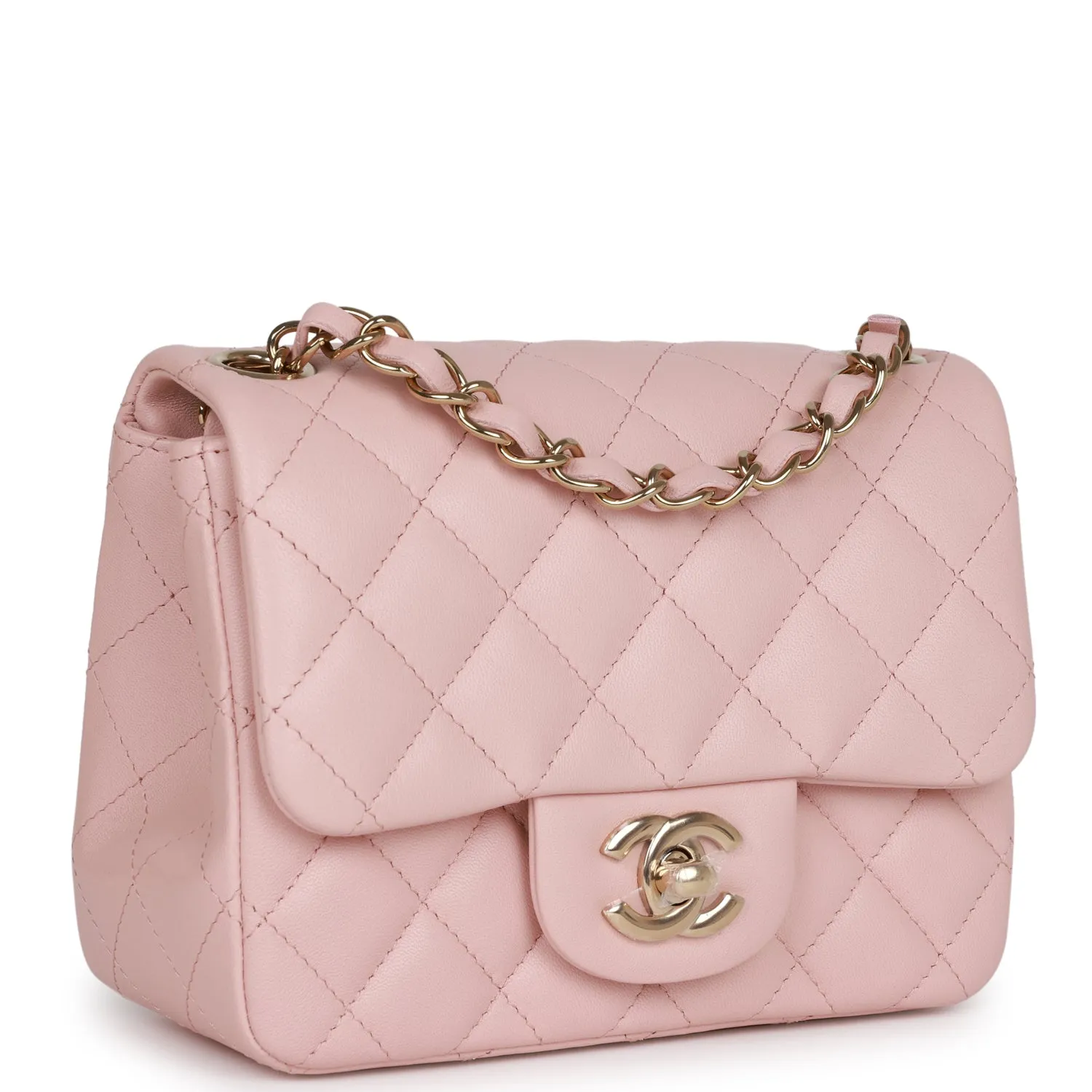 Chanel Mini Square Flap Pink Calfskin Light Gold Hardware