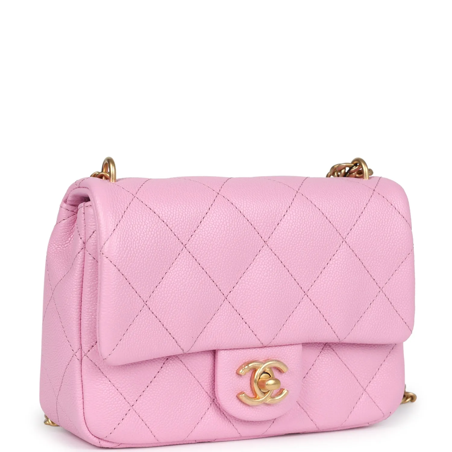 Chanel Mini Sweetheart Crush Square Flap Bag Pink Caviar Aged Gold Hardware