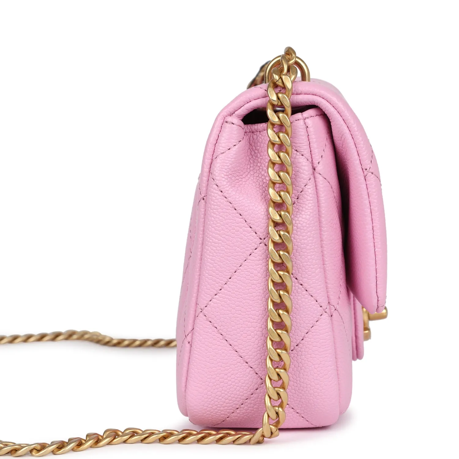 Chanel Mini Sweetheart Crush Square Flap Bag Pink Caviar Aged Gold Hardware