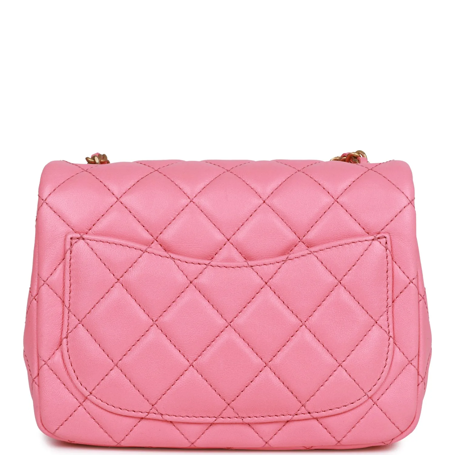 Chanel Pearl Crush Mini Square Flap Bag Pink Lambskin Antique Gold Hardware