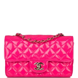 Chanel Pink Quilted Patent Rectangular Mini Classic Flap Bag Light Gold Hardware