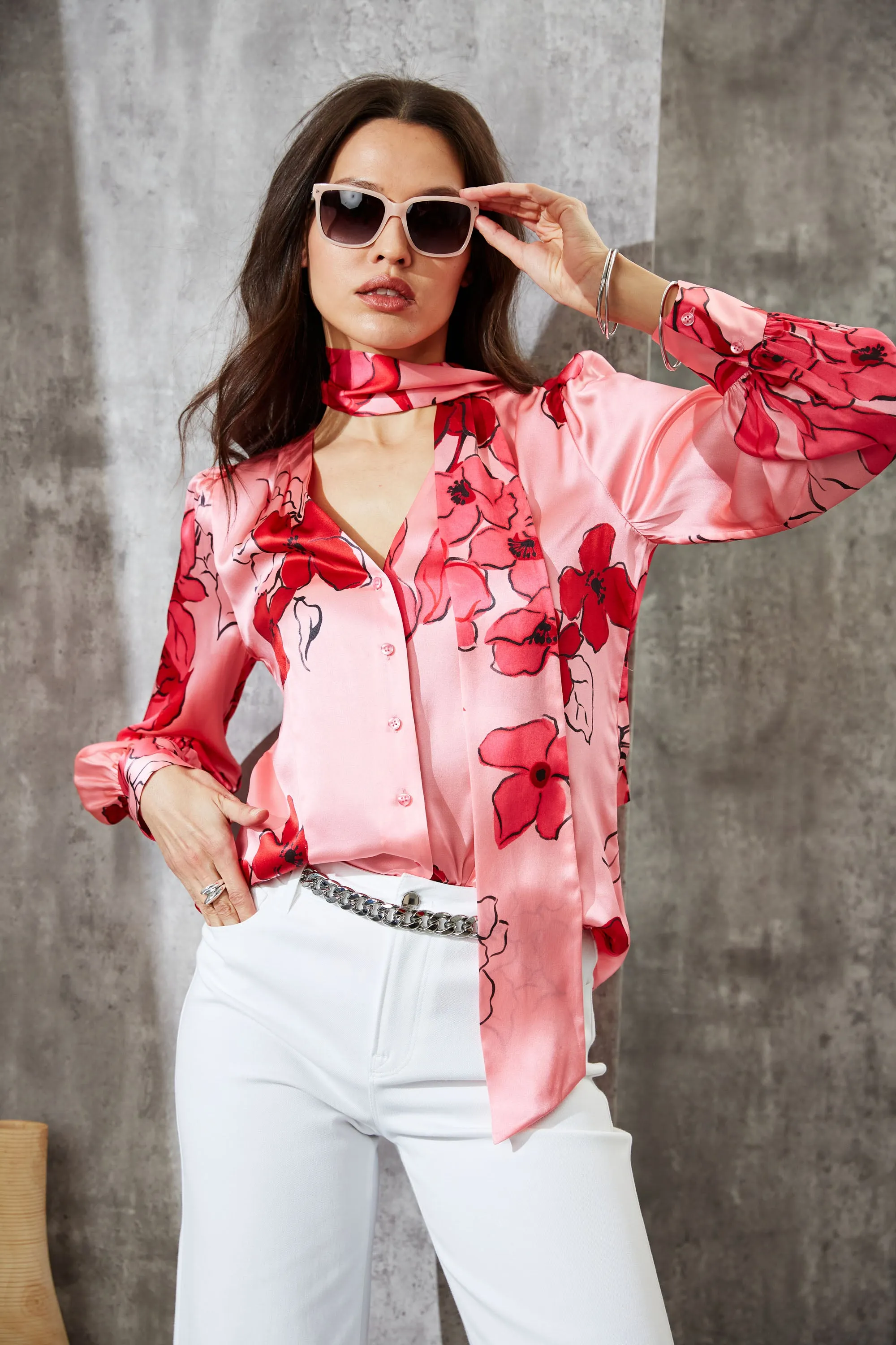 Chelsea Floral Tie Neck Shirt