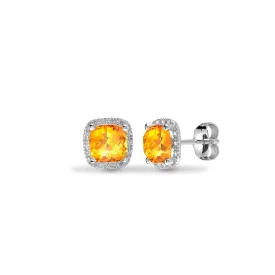 CITRINE HALO STUD EARRINGS IN 9K WHITE GOLD