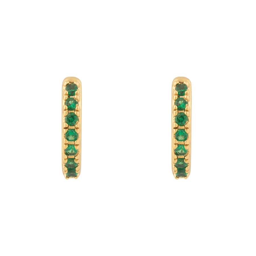 Classic Pave Emerald & Gold 7mm Baby Huggie Earrings