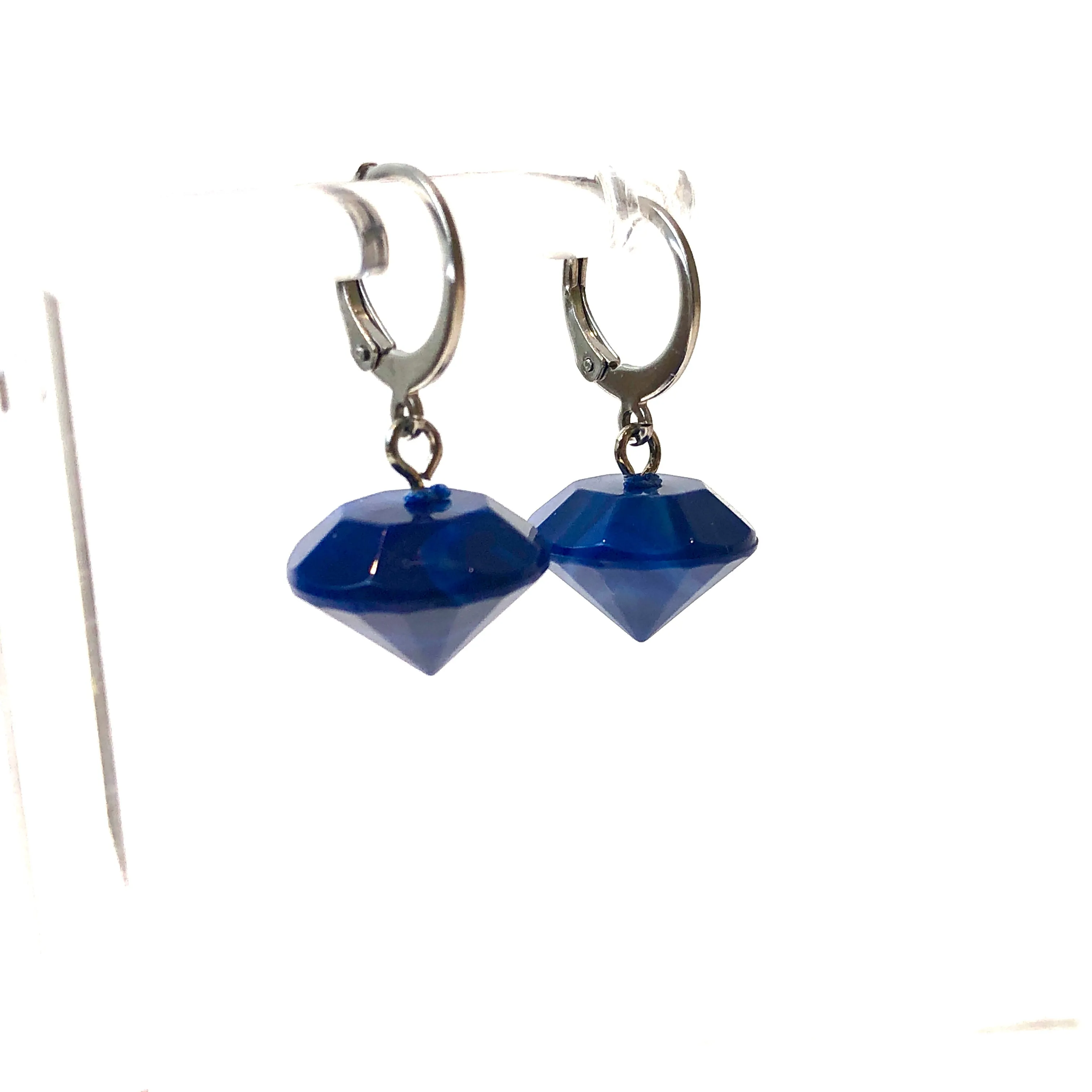 Cobalt Faceted Gem Drop Cuff Hoops