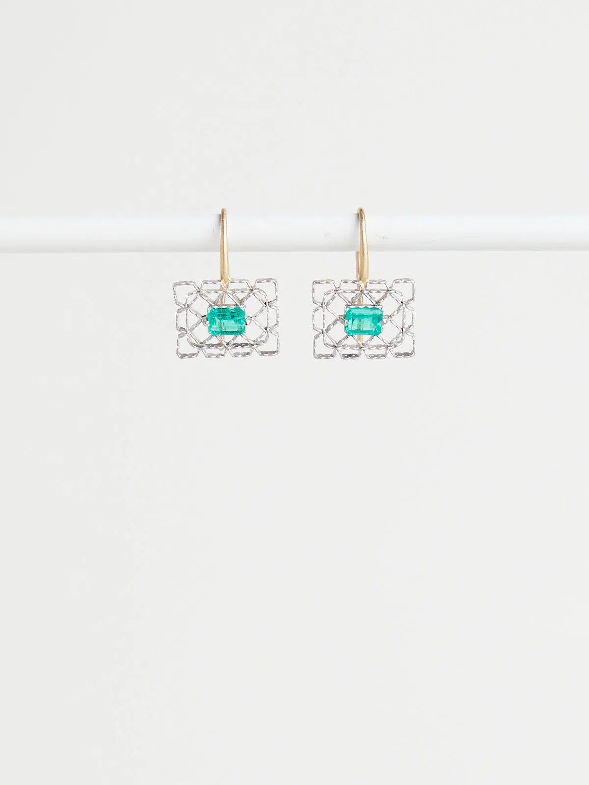 Colombian Emerald Frame Earrings in 18k Yellow Gold and Platinum