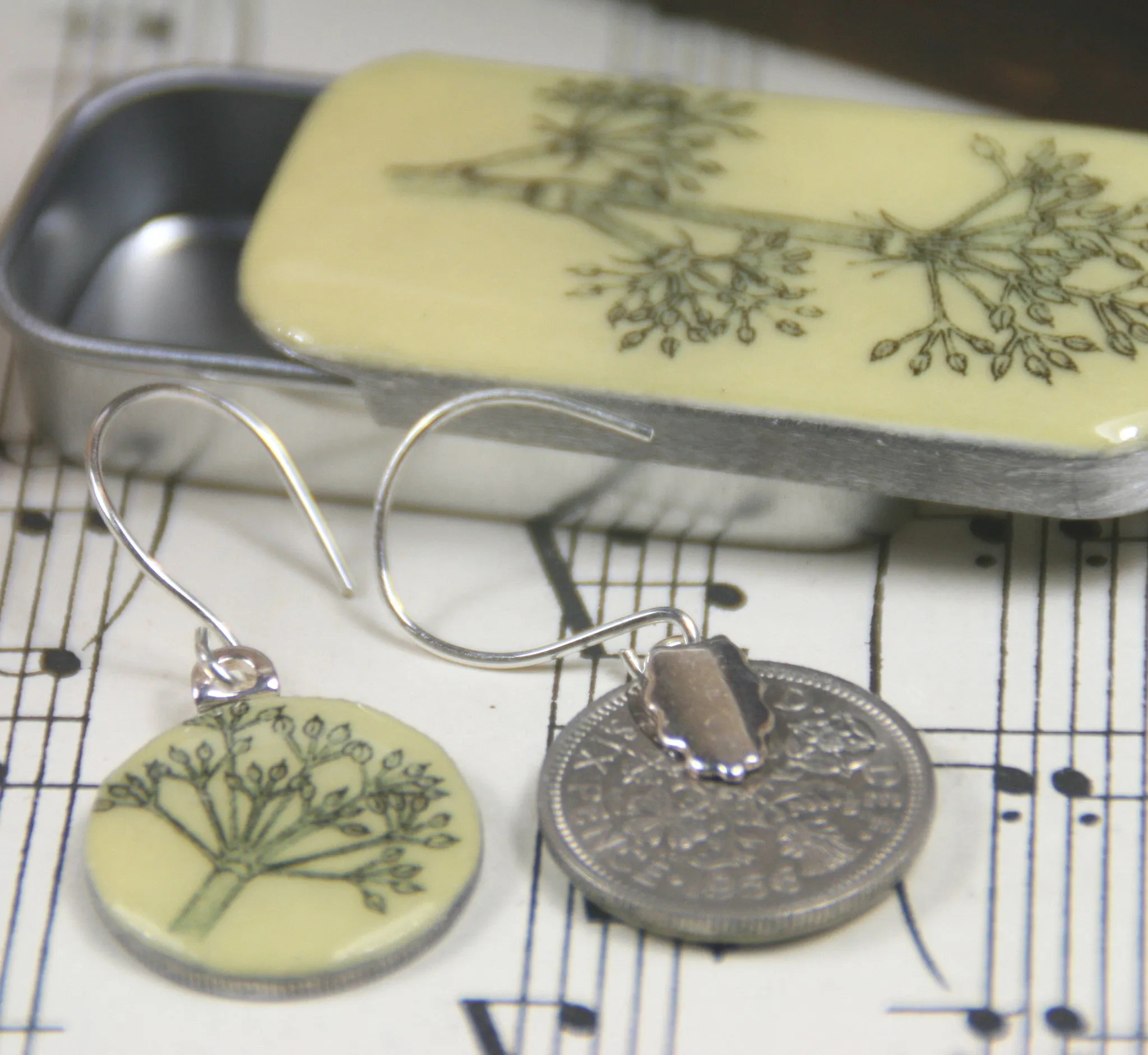 Cottage Garden Sixpence Earrings and Teeny Tiny Tin - Parsley