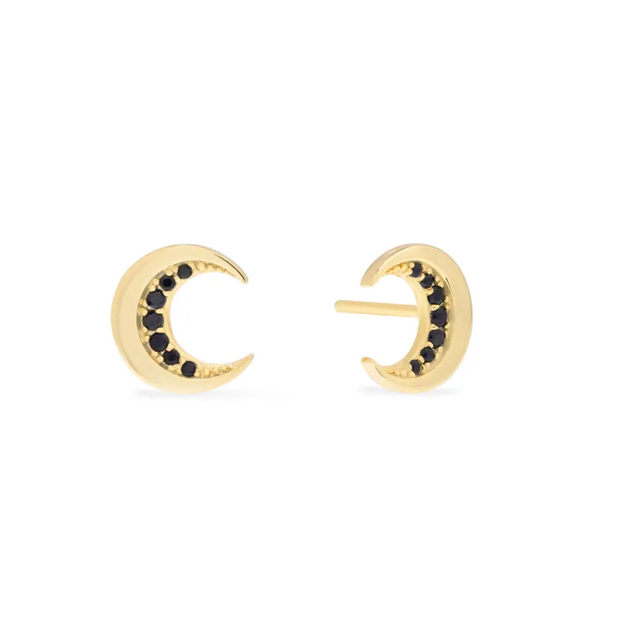 Crescent Moon Black & Gold Stud Earrings