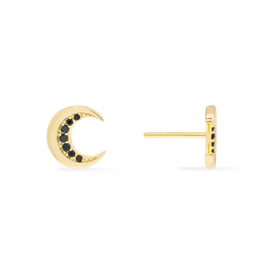 Crescent Moon Black & Gold Stud Earrings