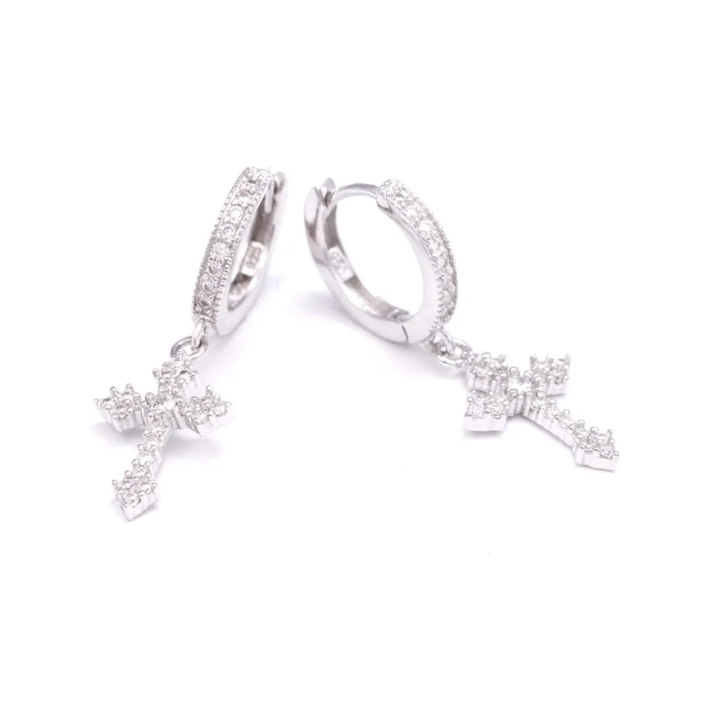 Cross Drop Moissanite Earrings 14K Gold