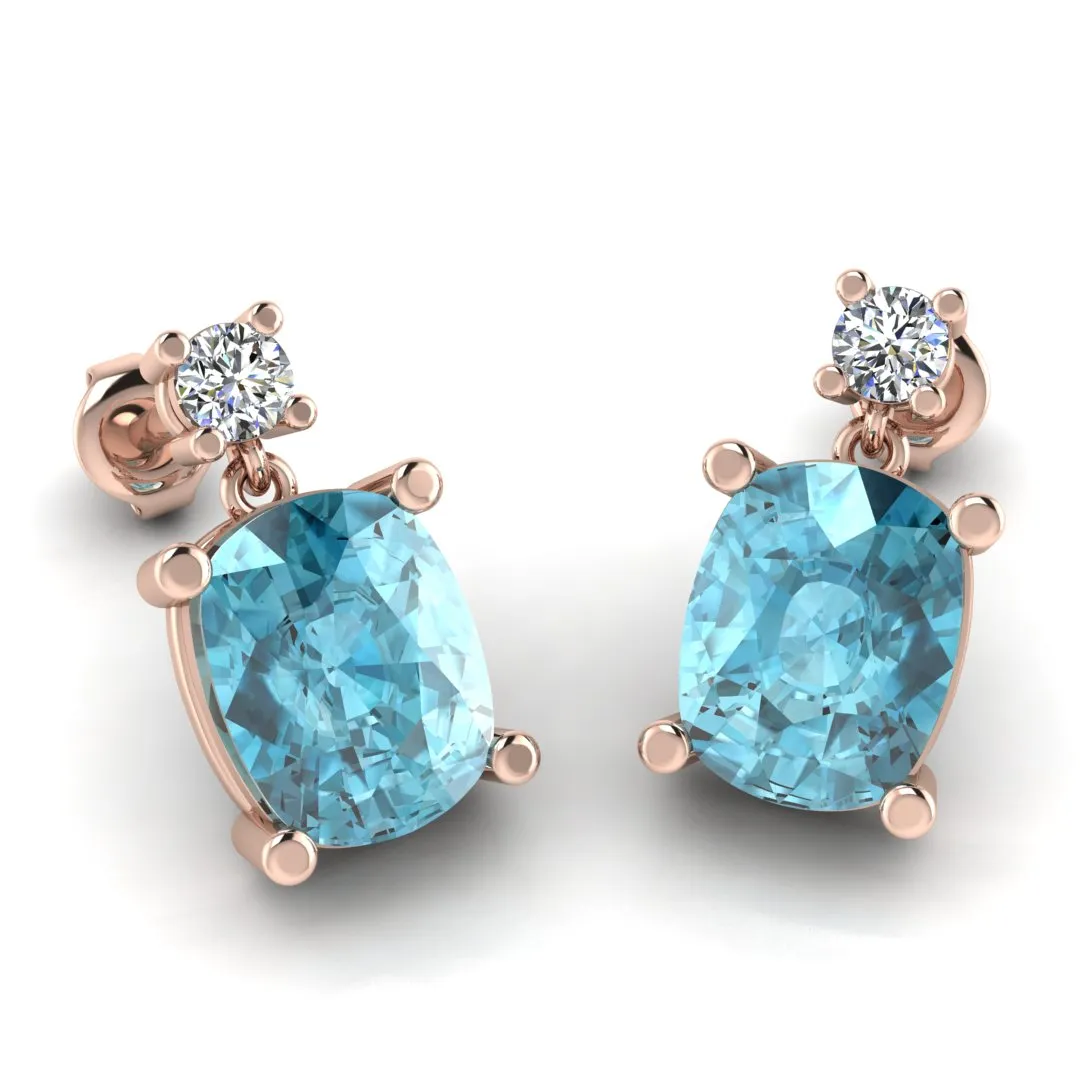 Cushion Shape Aquamarine Lab Grown Diamond Drop Earrings EDCCA