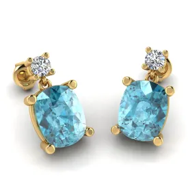 Cushion Shape Aquamarine Natural Diamond Drop Earrings EDCCA