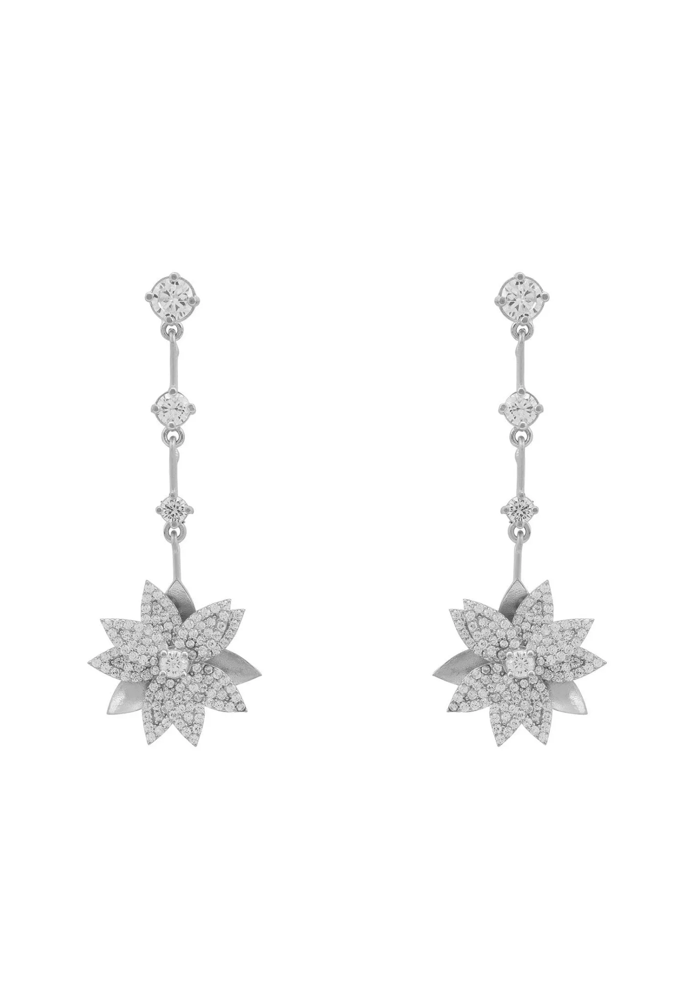 Dahlia Drop Earrings Silver White