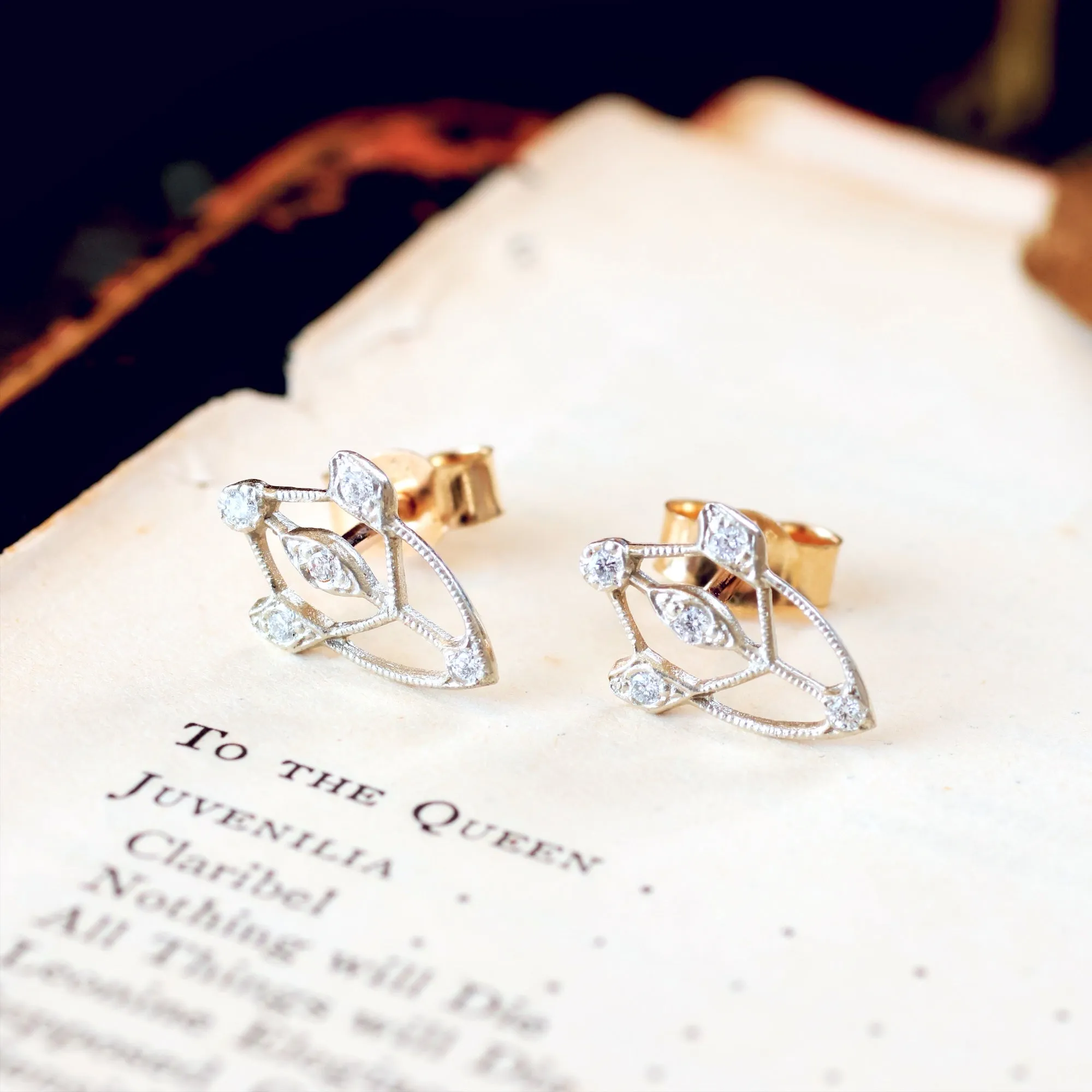 Dainty Vintage Style Recycled Diamond Stud Earrings