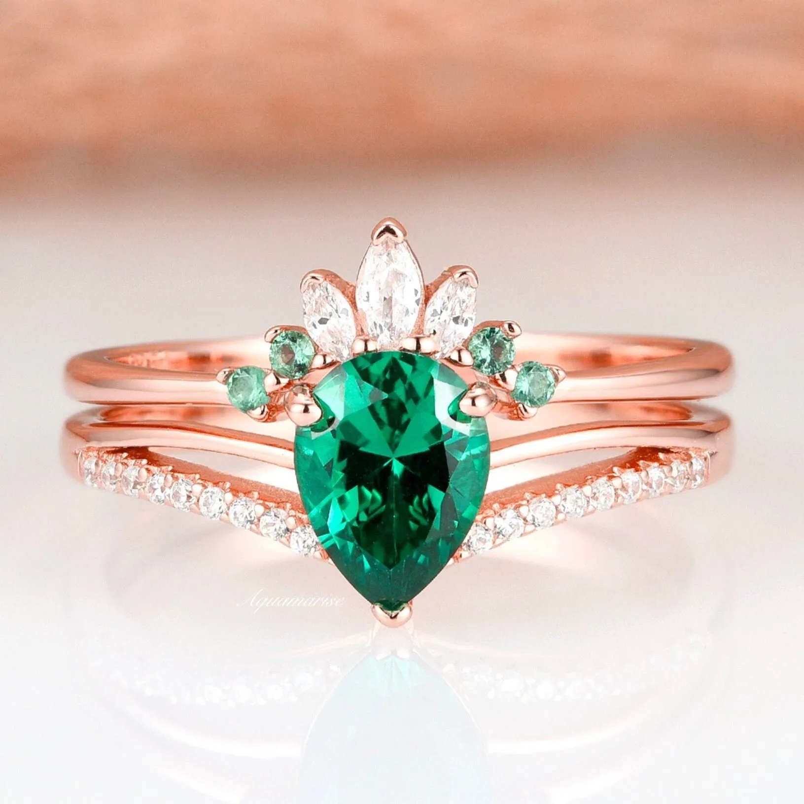 Dakota Emerald Ring Set- 14K Rose Gold Vermeil