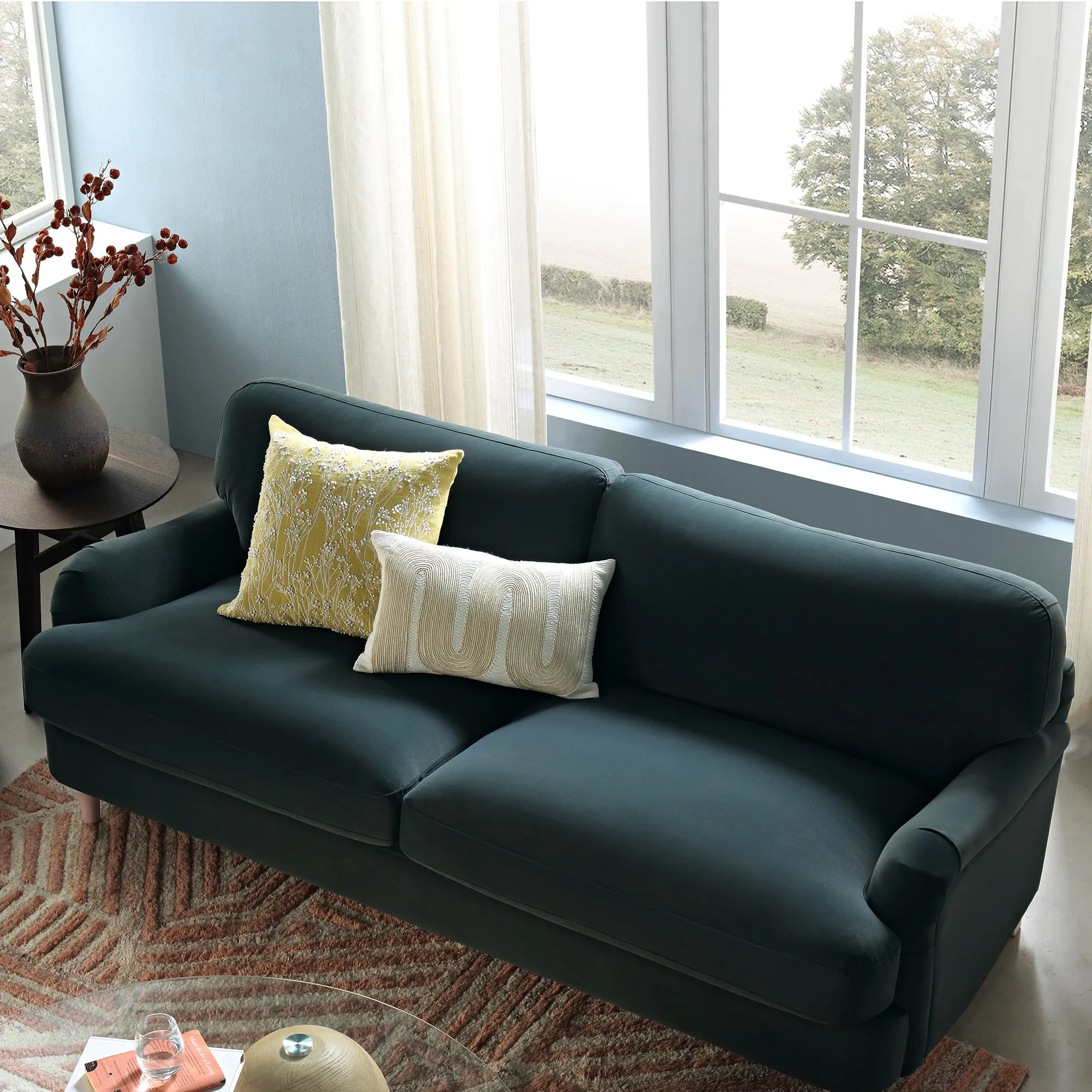 Daphnis Aegean Blue Velvet Sofa, 3-Seater