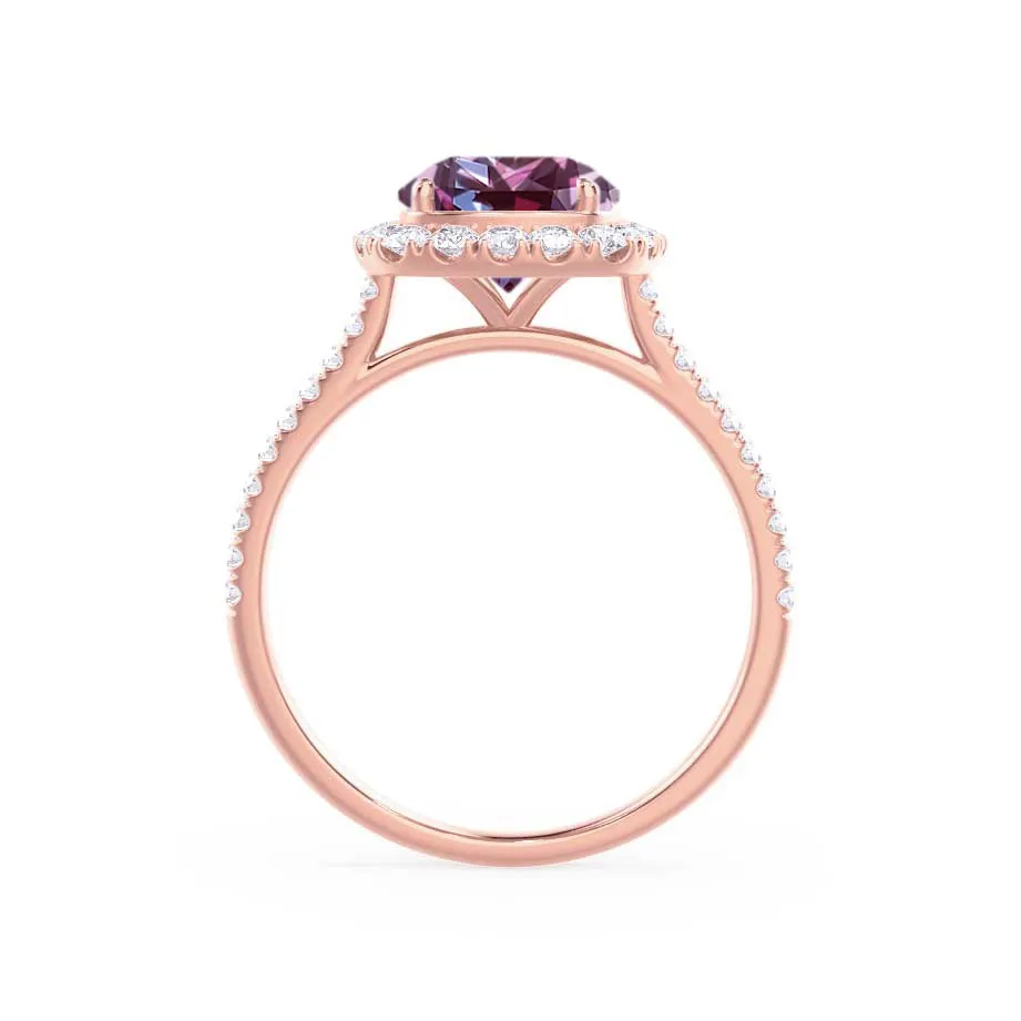 DARLEY - Chatham® Alexandrite Elongated Cushion Micro Pavé 18k Rose Gold Halo