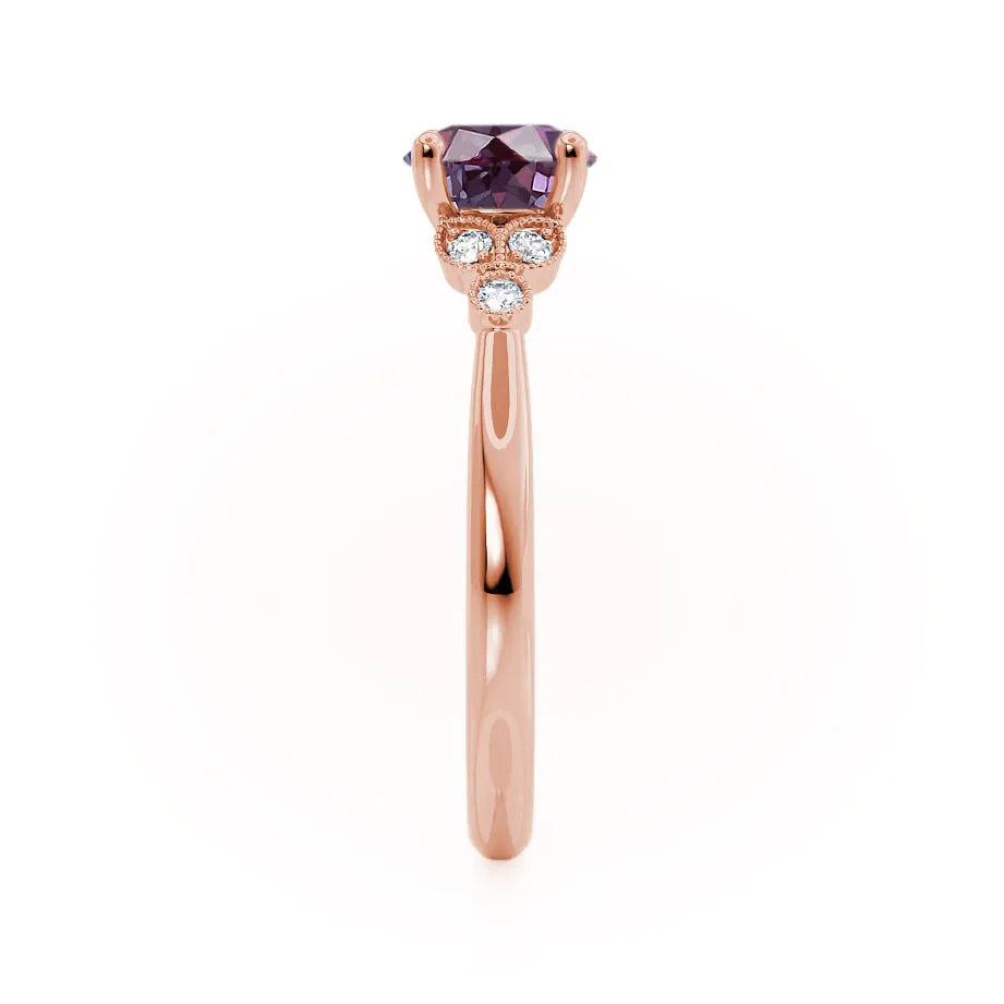 DELILAH - Chatham® Round Alexandrite 18k Rose Gold Shoulder Set Ring