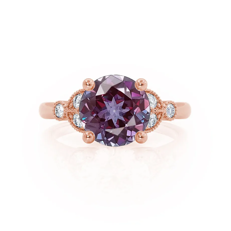 DELILAH - Chatham® Round Alexandrite 18k Rose Gold Shoulder Set Ring