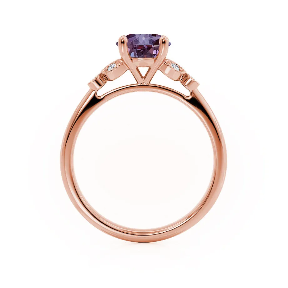 DELILAH - Chatham® Round Alexandrite 18k Rose Gold Shoulder Set Ring