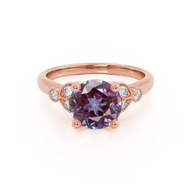 DELILAH - Chatham® Round Alexandrite 18k Rose Gold Shoulder Set Ring