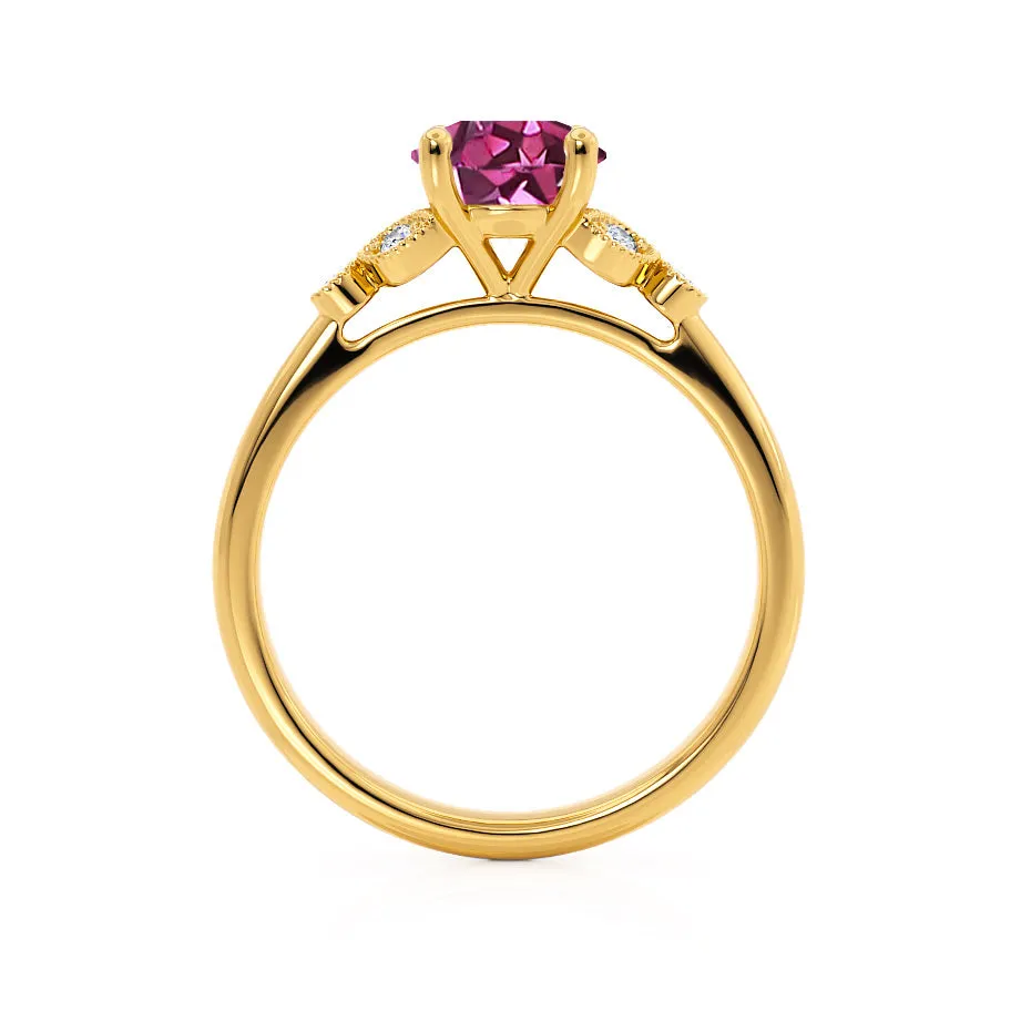 DELILAH - Chatham® Round Pink Sapphire 18k Yellow Gold Shoulder Set Ring