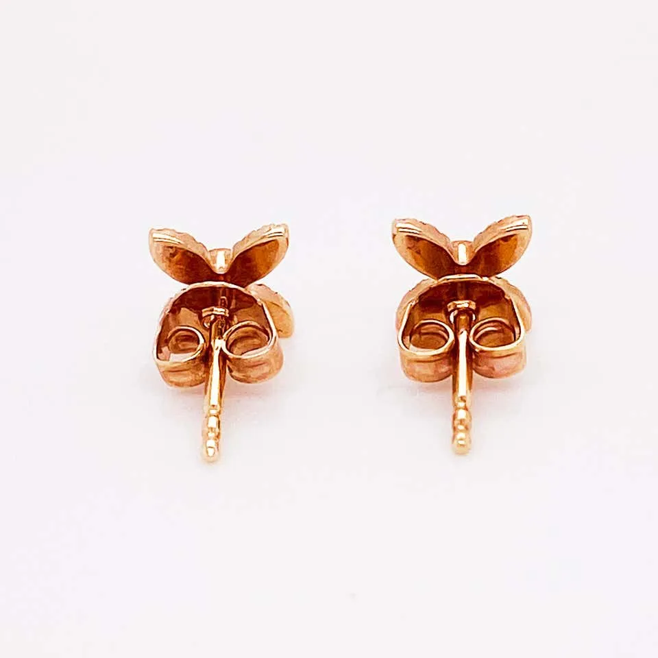 Diamond Clover Rose Gold Stud Earrings .16 Carat Diamond 14K Gold Earring Studs