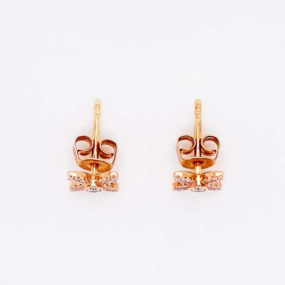 Diamond Clover Rose Gold Stud Earrings .16 Carat Diamond 14K Gold Earring Studs