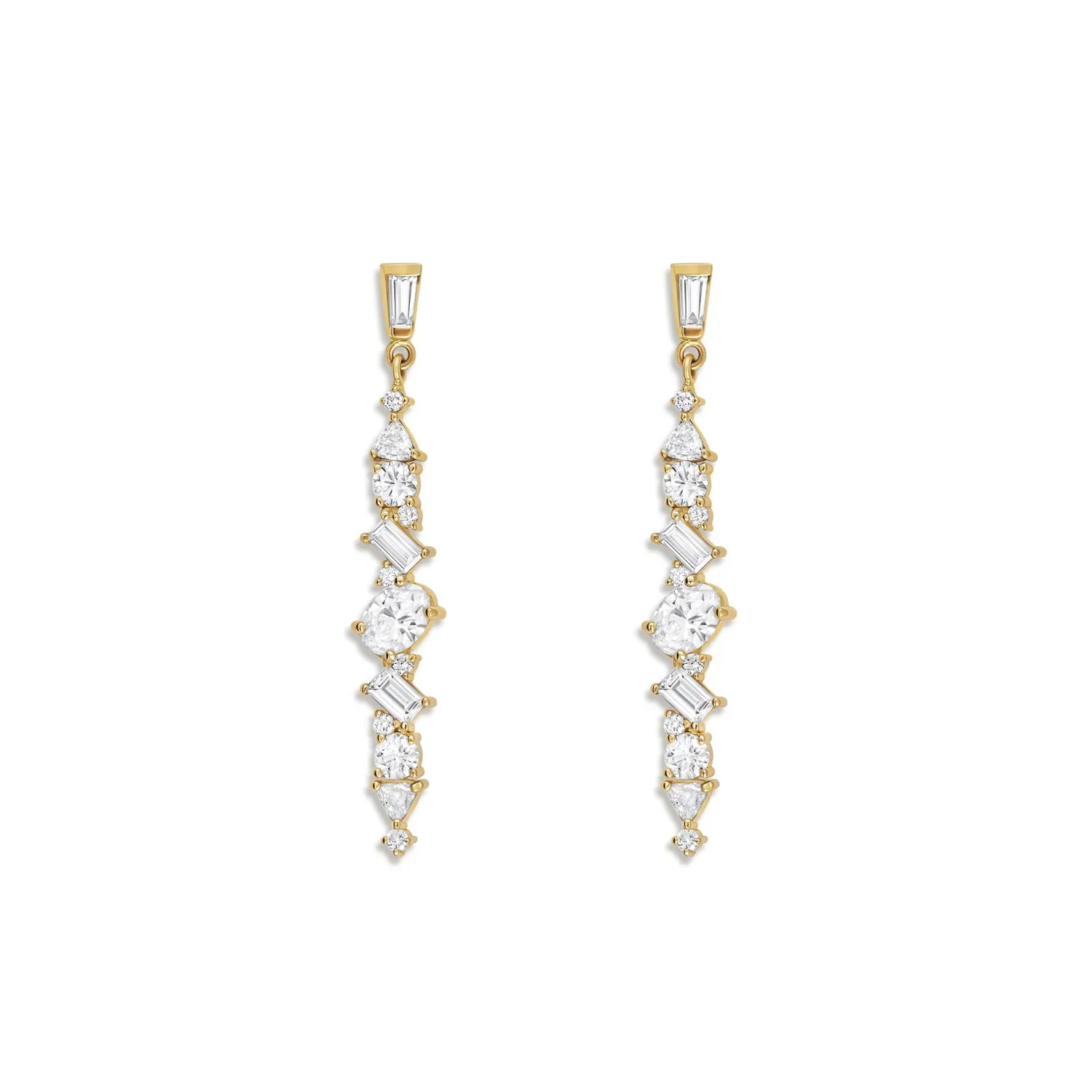 Diamond Cluster Linear Drop Earrings