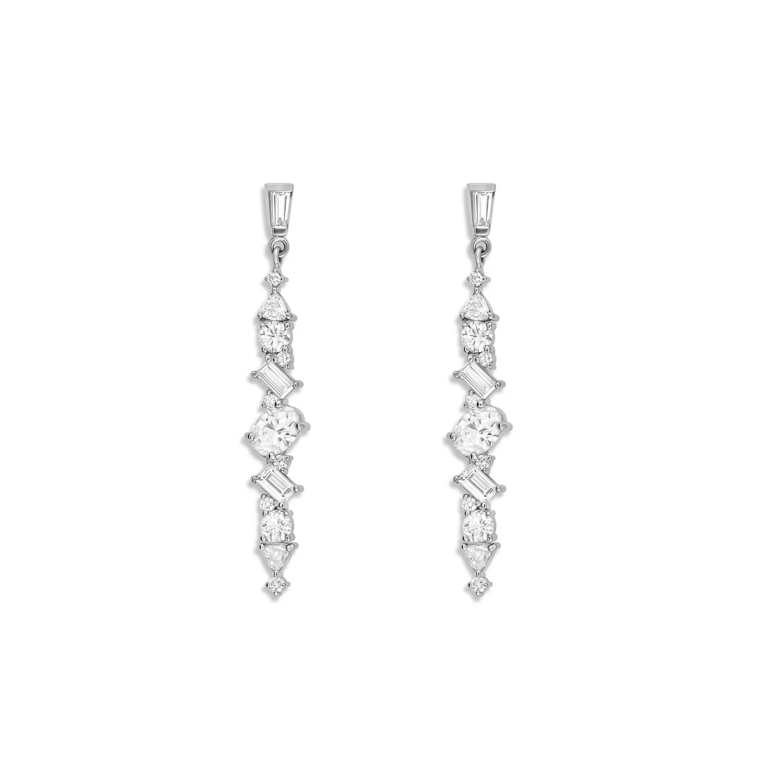 Diamond Cluster Linear Drop Earrings