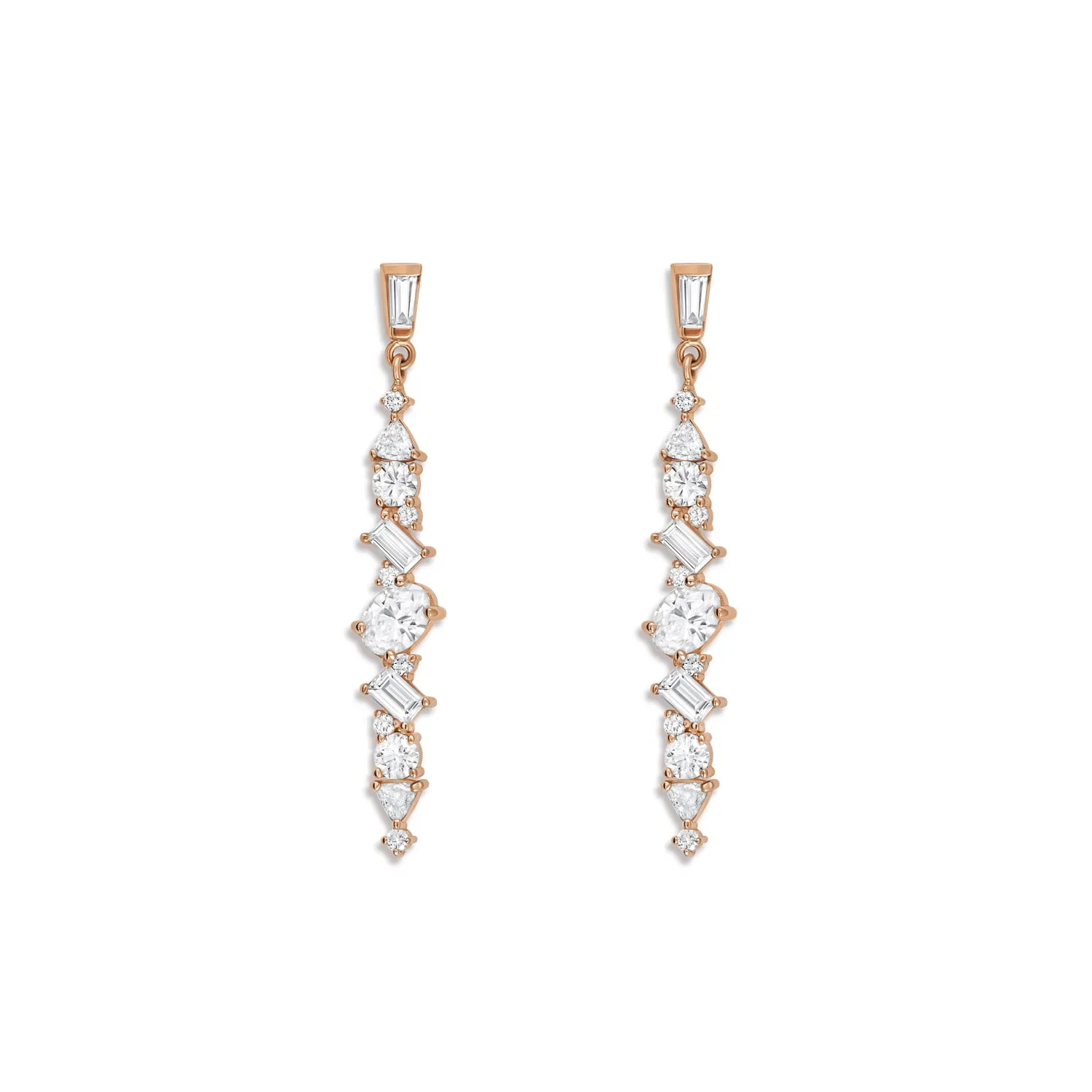 Diamond Cluster Linear Drop Earrings